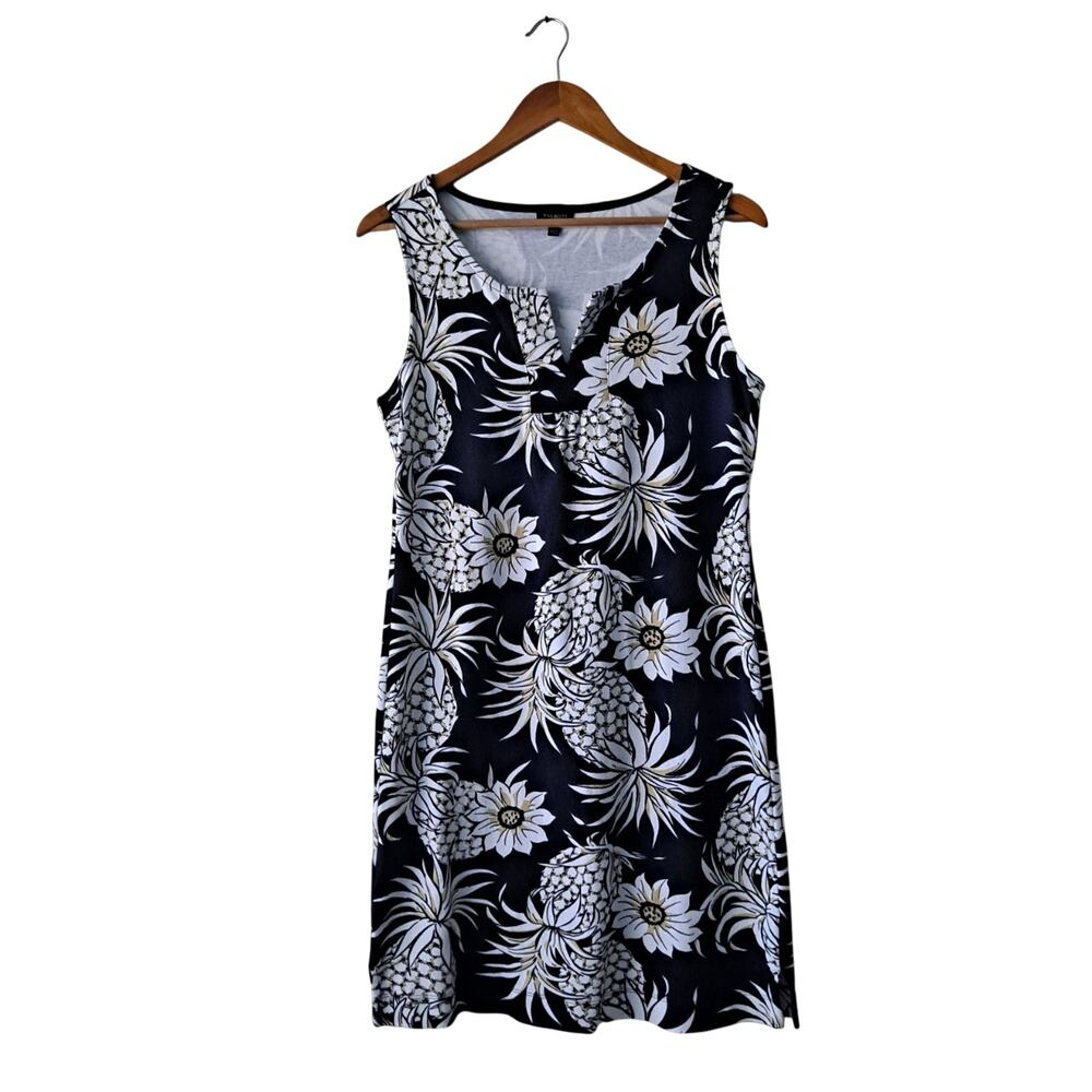 Talbots Floral Pineapple Dress Sleeveless Mini Shift Black & White Womens Size M